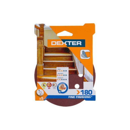  Lot de 5 disques abrasifs 125 mm grains 180 DEXTER - Sanifer Tamatave