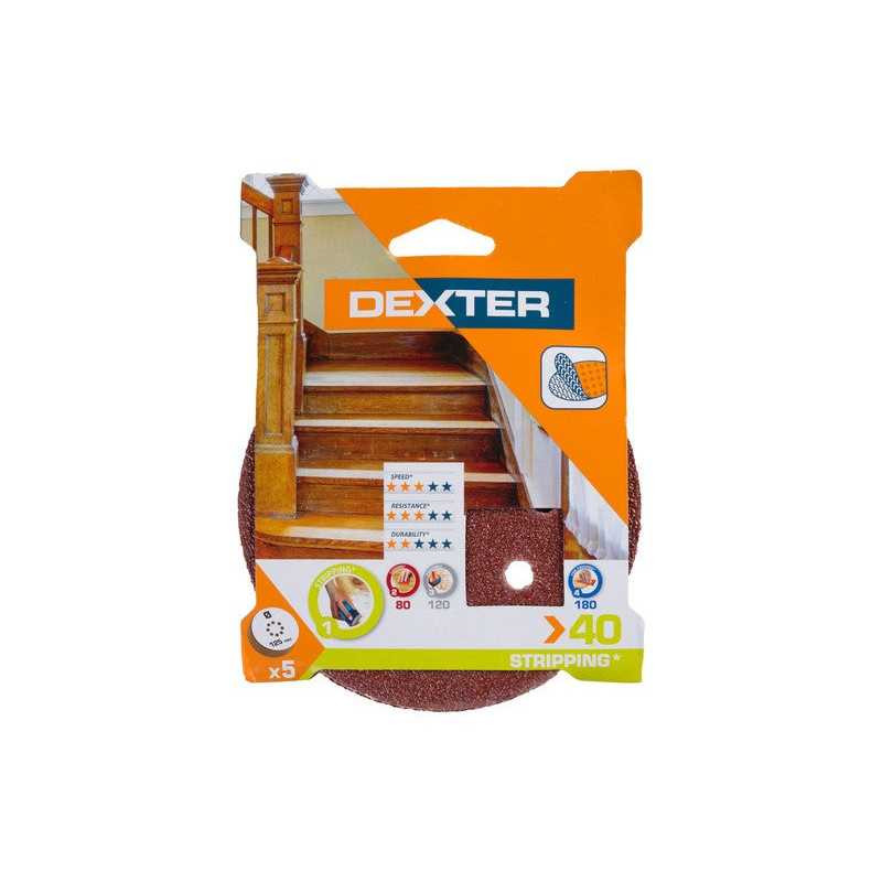  Lot de 5 disques abrasifs 125 mm grains 40 Dexter DEXTER - Sanifer Tamatave