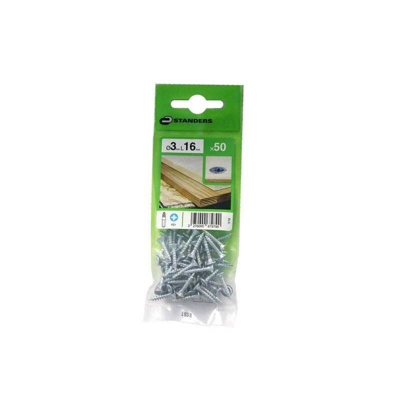  Lot de 50 vis acier tête fraisée diamètre 3 mm x l.16 mm Standers STANDERS - Sanifer Tamatave