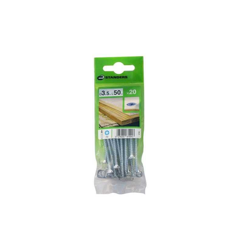  Lot de 20 vis acier tête fraisée diamètre 3.5 mm x l.50 mm Standers STANDERS - Sanifer Tamatave