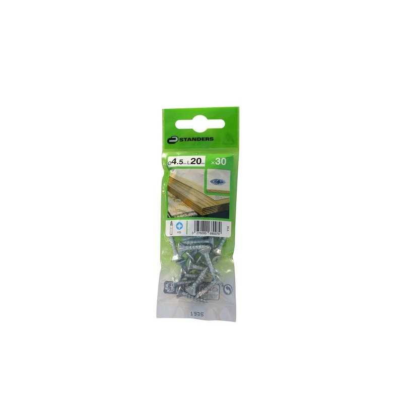  Lot de 30 vis acier tête fraisée diamètre 4.5 mm x l.20 mm Standers STANDERS - Sanifer Tamatave