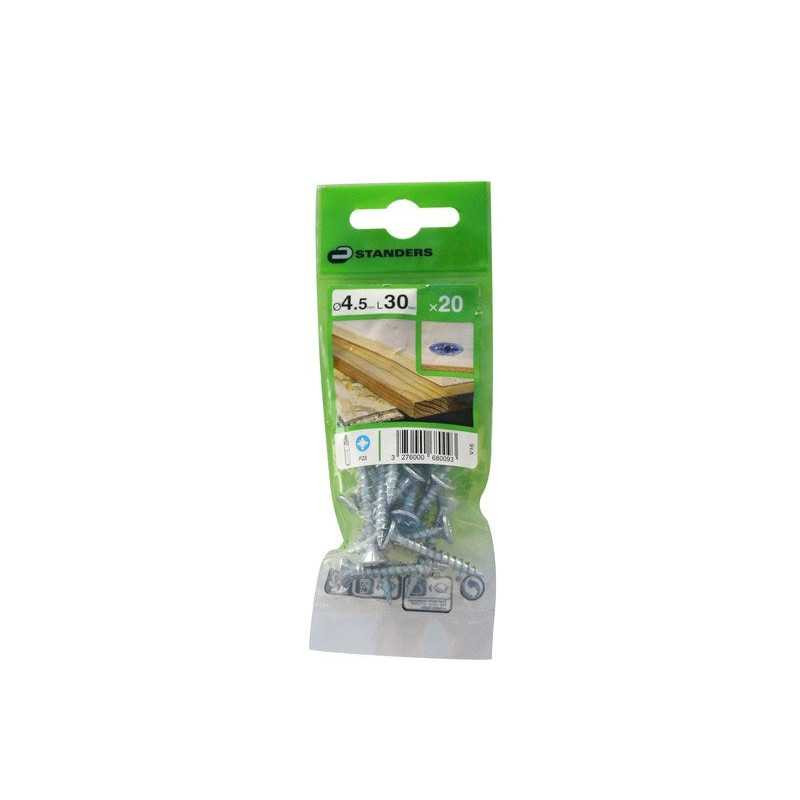  Lot de 20 vis acier tête fraisée diamètre 4.5 mm x l.30 mm Standers STANDERS - Sanifer Tamatave