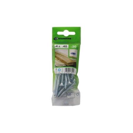  Lot de 20 vis acier tête fraisée diamètre 4.5 mm x l.40 mm Standers STANDERS - Sanifer Tamatave