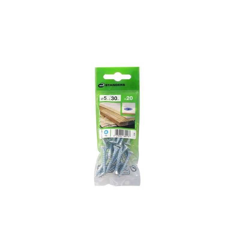  Lot de 20 vis acier tête fraisée diamètre 5 mm x l.30 mm Standers STANDERS - Sanifer Tamatave