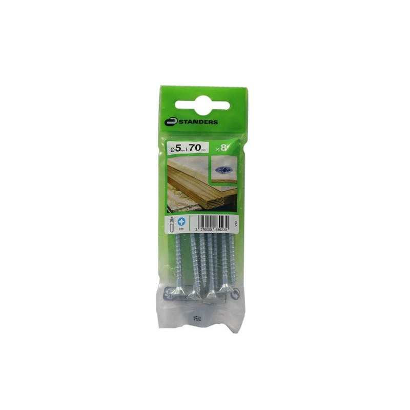  Lot de 8 vis acier tête fraisée diamètre 5 mm x l.70 mm Standers STANDERS - Sanifer Tamatave