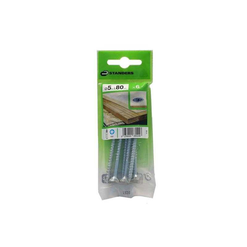  Lot de 6 vis acier tête fraisée diamètre 5 mm x l.80 mm Standers STANDERS - Sanifer Tamatave