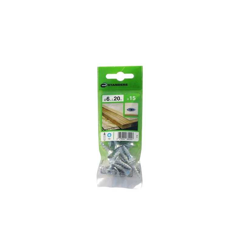  Lot de 15 vis acier tête fraisée diamètre 6 mm x l.20 mm Standers STANDERS - Sanifer Tamatave
