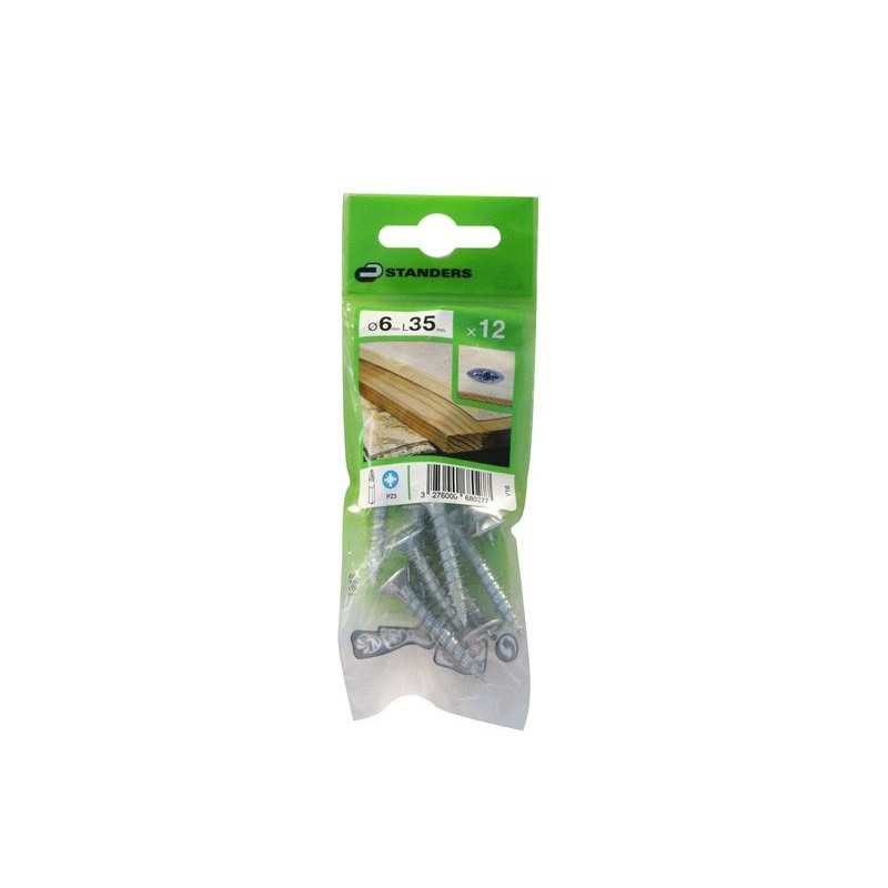  Lot de 12 vis acier tête fraisée diamètre 6 mm x l.35 mm Standers STANDERS - Sanifer Tamatave