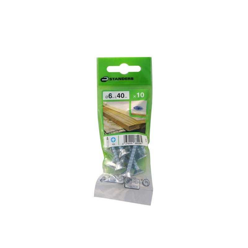  Lot de 10 vis acier tête fraisée diamètre 6 mm x l.40 mm Standers STANDERS - Sanifer Tamatave