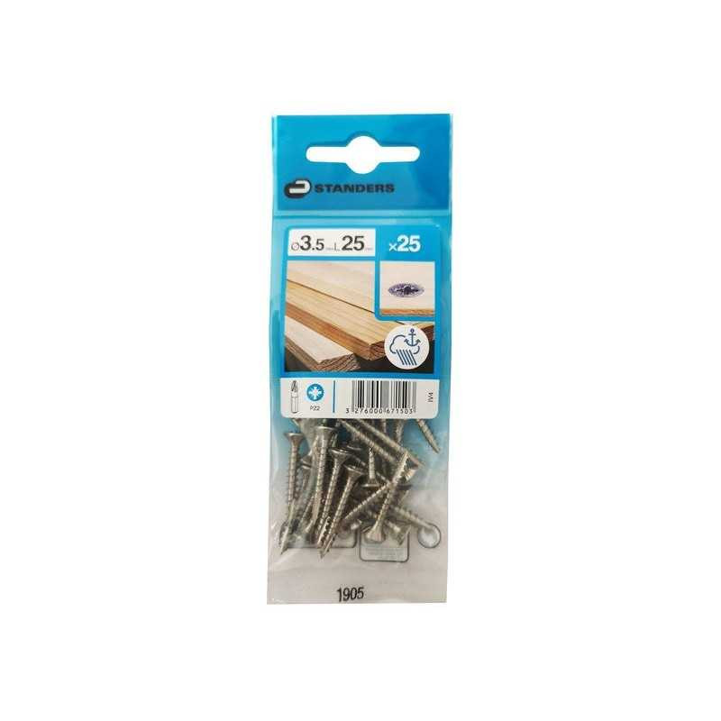  Lot de 25 vis inox tête fraisée diamètre 3.5 mm x l.25 mm Standers STANDERS - Sanifer Tamatave