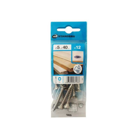  Lot de 12 vis inox tête fraisée diamètre 5 mm x l.40 mm Standers STANDERS - Sanifer Tamatave