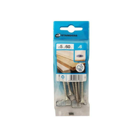  Lot de 6 vis inox tête fraisée diamètre 5 mm x l.60 mm Standers STANDERS - Sanifer Tamatave