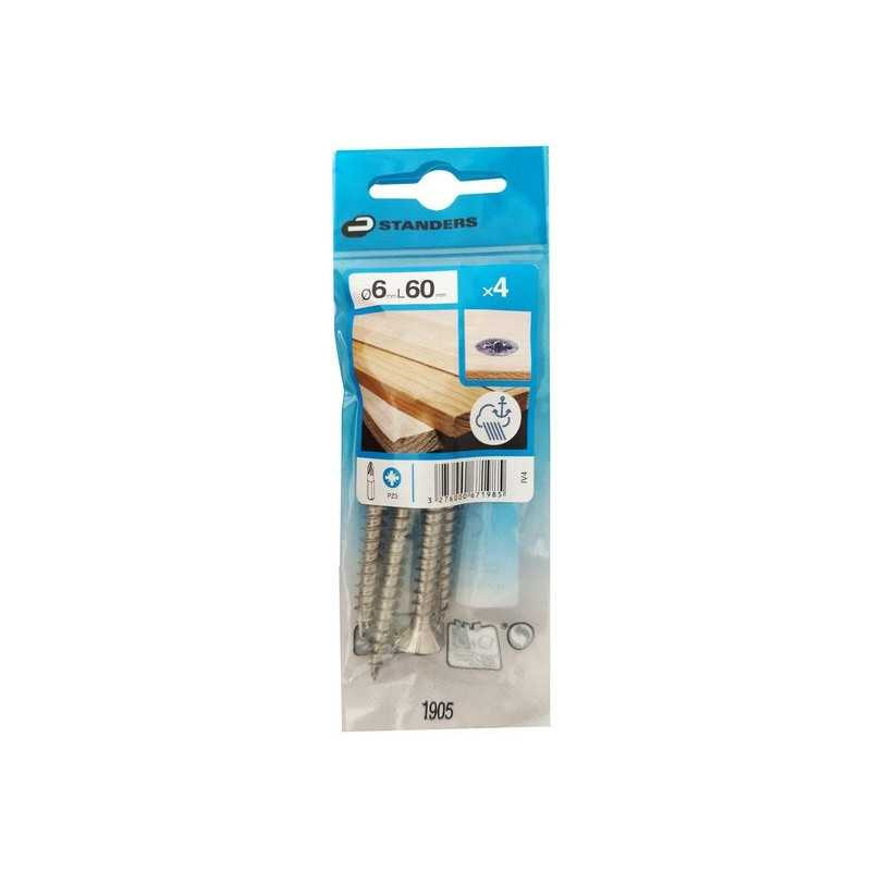  Lot de 4 vis inox tête fraisée diamètre 6 mm x l.60 mm Standers STANDERS - Sanifer Tamatave