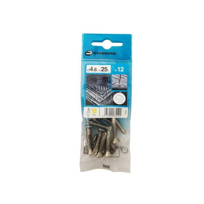  Lot de 12 vis autoperceuse inox tête fraisée phillips x l.25 mm Standers STANDERS - Sanifer Tamatave