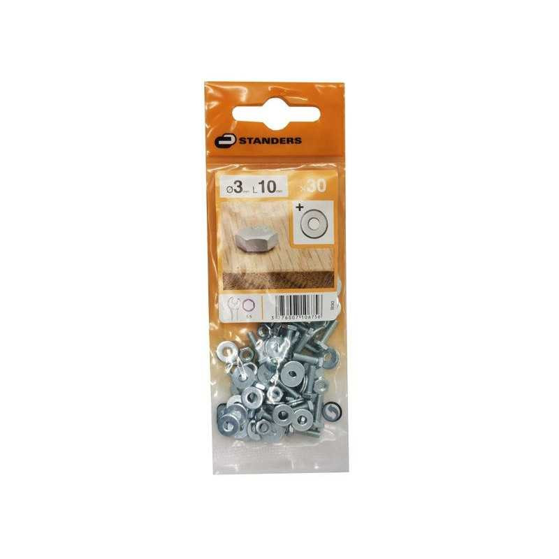  Lot de 30 boulons tête 6 pans acier zingué l.10 x diamètre 3 mm  Standers STANDERS - Sanifer Tamatave