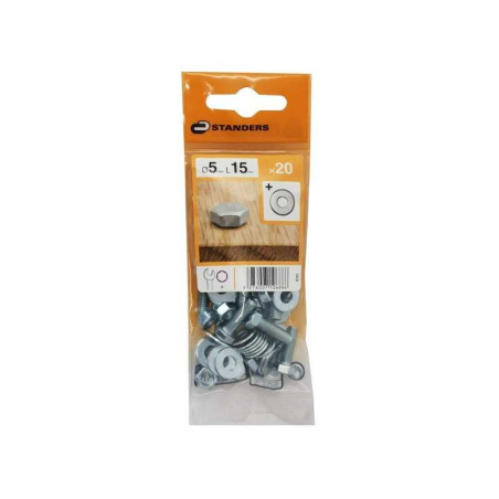  Lot de 20 boulons tête 6 pans acier zingué l.15 x diamètre 5 mm  Standers STANDERS - Sanifer Tamatave