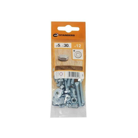  Lot de 12 boulons tête 6 pans acier zingué l.30 x diamètre 5 mm  Standers STANDERS - Sanifer Tamatave