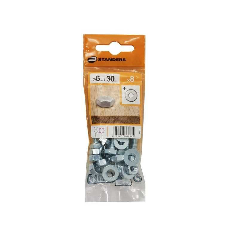  Lot de 8 boulons tête 6 pans acier zingué l.30  Standers STANDERS - Sanifer Tamatave
