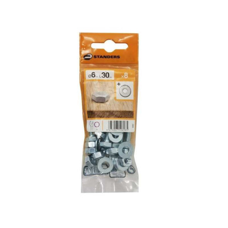  Lot de 8 boulons tête 6 pans acier zingué l.30  Standers STANDERS - Sanifer Tamatave
