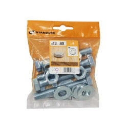  Lot de 4 boulons tête 6 pans acier zingué l.80 x diamètre 12 mm  Standers STANDERS - Sanifer Tamatave