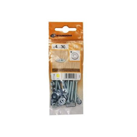  Lot de 15 boulons tête autofraisée plate acier zingué l.30 x diamètre 4 mm  Standers STANDERS - Sanifer Tamatave