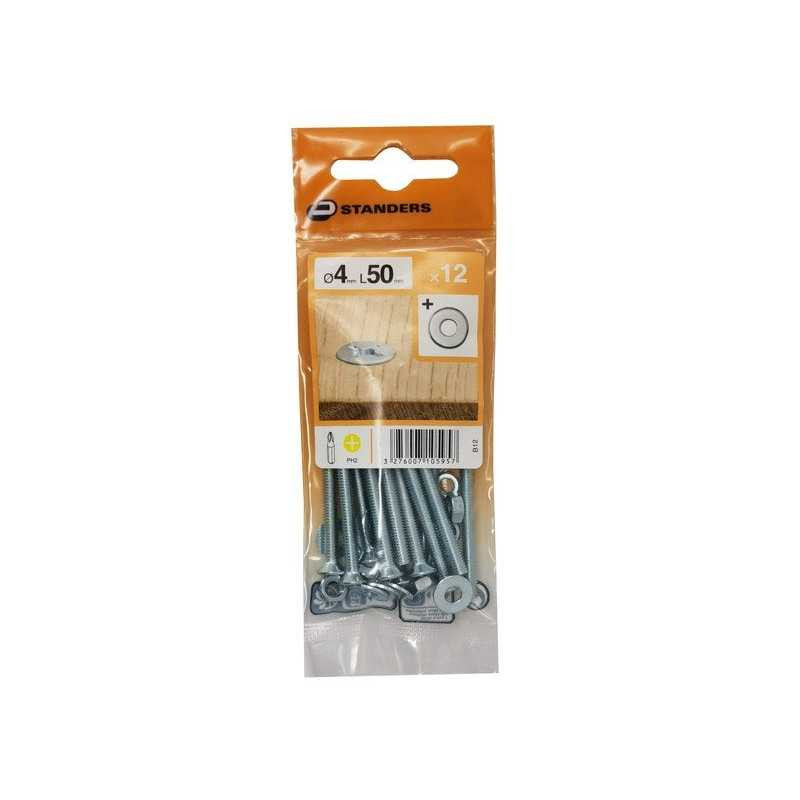  Lot de 12 boulons tête autofraisée plate acier zingué l.50 x diamètre 4 mm  Standers STANDERS - Sanifer Tamatave
