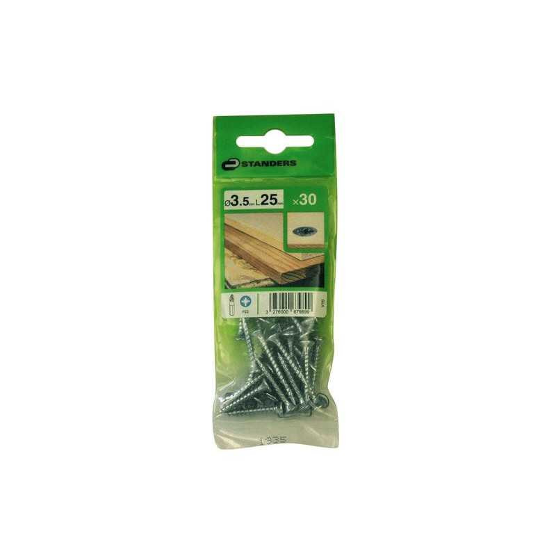  Lot de 30 vis acier tête fraisée diamètre 3.5 mm x l.25 mm Standers STANDERS - Sanifer Tamatave