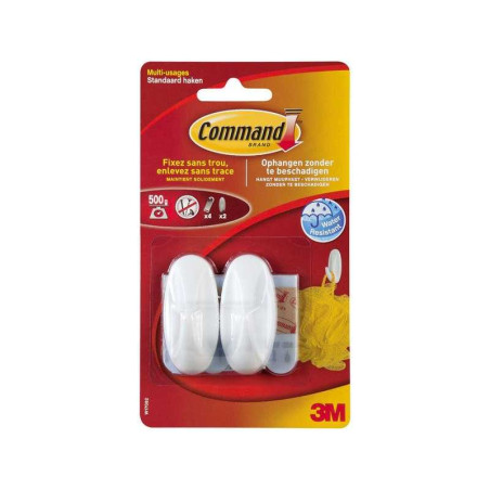  Lot de 2 crochets adhésif plastique design command blanc 0 45 kg COMMAND - Sanifer Tamatave