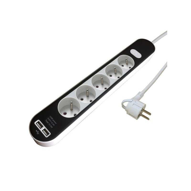 Multiprise usb filaire 5 prises blanc - noir 1 5m lexman LEXMAN - Sanifer Tamatave