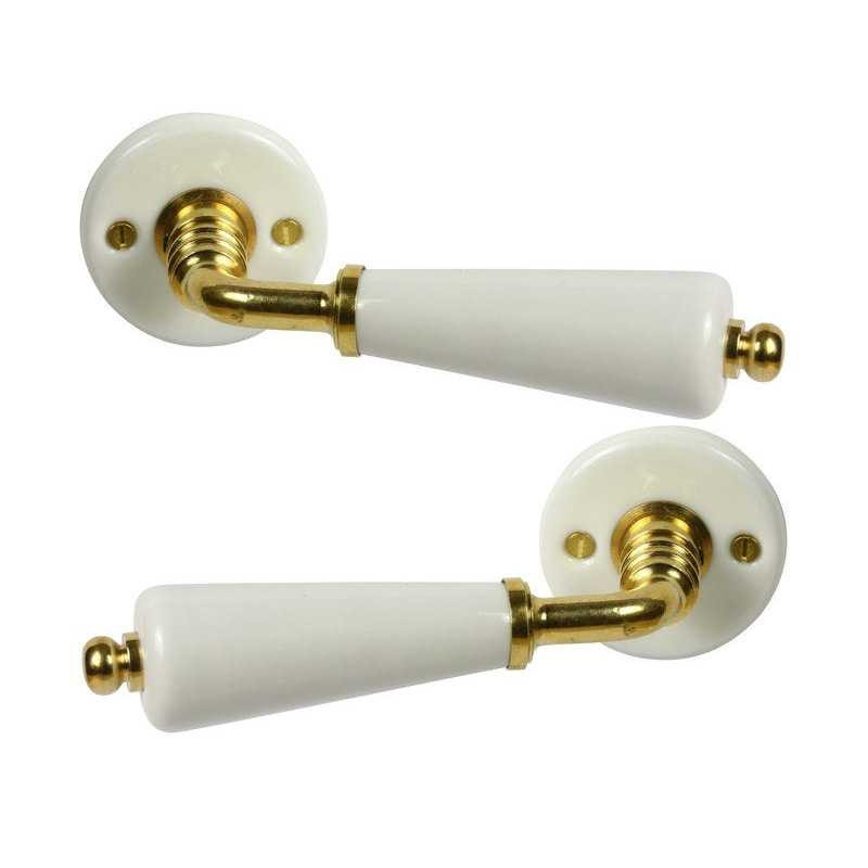  2 poignées sur rosace porcelaine  porcelaine de limoges laitonné sans tr Inspire  - Sanifer Tamatave
