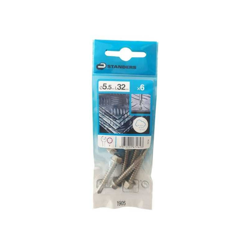  Lot de 6 vis autoperceuse inox hexagonal x l 32 mm STANDERS - Sanifer Tamatave