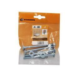  Lot de 4 boulons tãªte ronde et cou carré acier zingué l.80 x diamètre 6 mm  Standers  - Sanifer Tamatave