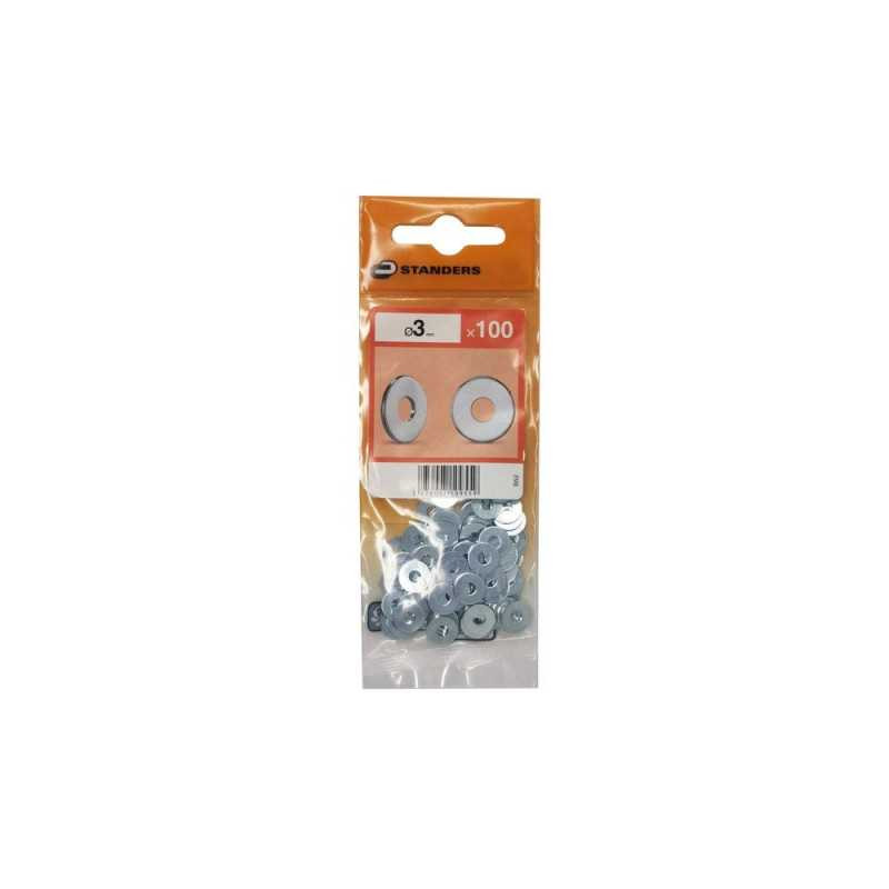  Lot de 100 rondelles acier carbone zingué diamètre 3.2 mm  Standers  - Sanifer Tamatave