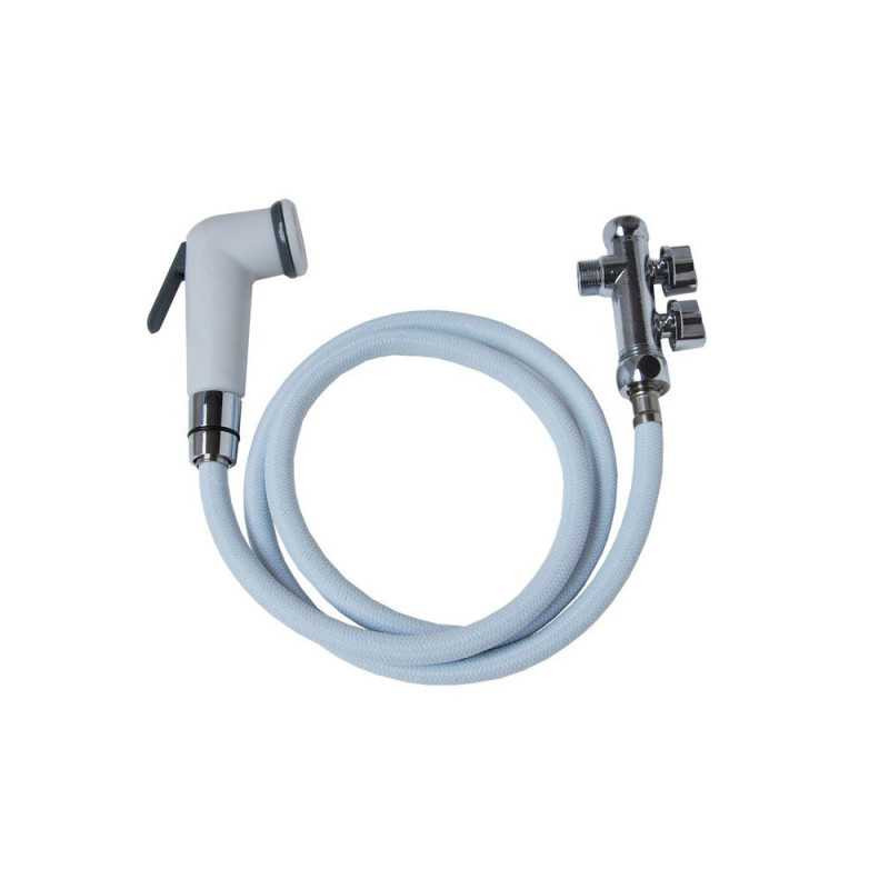 Kit hygiène WC douchette abs + flexible nylon + raccord 3 voies 12 x 17-15 x 21 mm  - Sanifer Tamatave