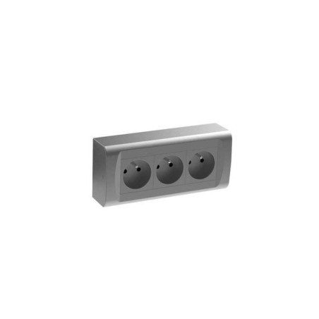 Bloc 3 prises avec terre saillie gris - argent  - Sanifer Tamatave