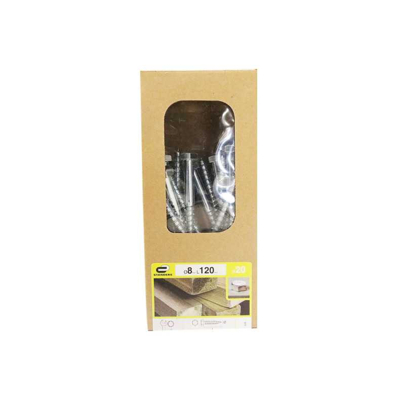  Lot de 20 vis acier tête 6 pans diamètre 8 mm x l.120 mm Standers  - Sanifer Tamatave