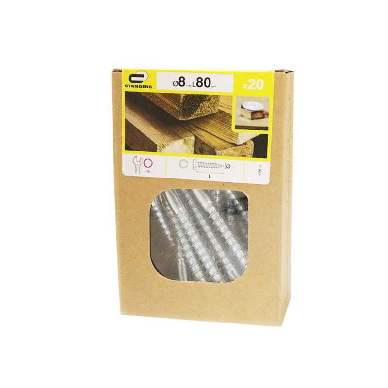  Lot de 20 vis acier tête 6 pans  diamètre 8 mm x l 80 mm  - Sanifer Tamatave