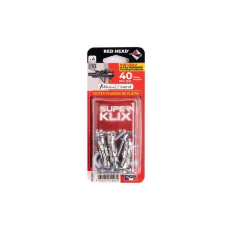  Lot de 4 chevilles diamètre 10 x l 35 mm et gond red head diamètre 5mm  - Sanifer Tamatave
