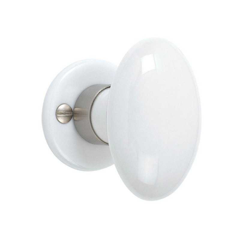  Bouton de porte porcelaine blanc nickelé mat  porcelaine sans trou  - Sanifer Tamatave