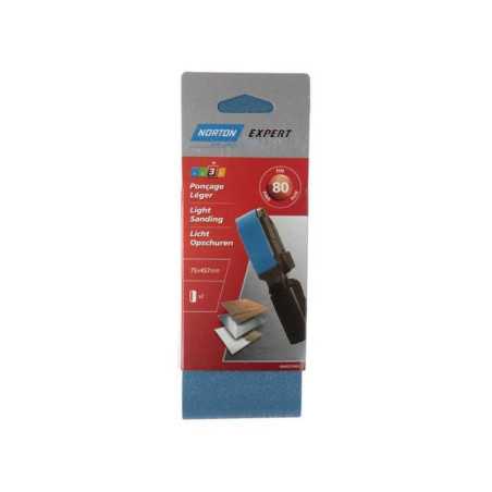  Lot de 2 bandes abrasives 75 x 457 mm grains 80 NORTON - Sanifer Tamatave
