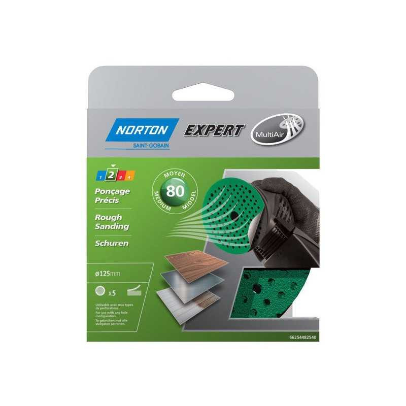  Lot de 5 disques abrasifs 125 mm grains 80 multi air NORTON - Sanifer Tamatave