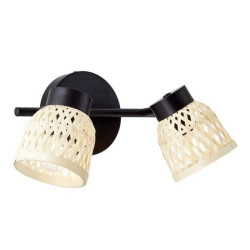 Rampe 2 spots ninon E14 metal noir et bambou INSPIRE - Sanifer Tamatave