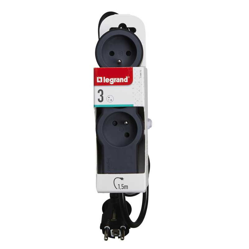  Rallonge multiprise extra-plate équipée de 3 prises 2 pôles + terre 16a 3680w avec cordon noir et gris foncé Legrand LEGRAND - 