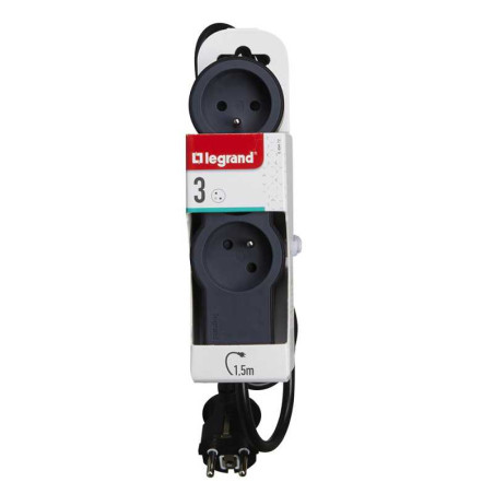  Rallonge multiprise extra-plate équipée de 3 prises 2 pôles + terre 16a 3680w avec cordon noir et gris foncé Legrand LEGRAND - 
