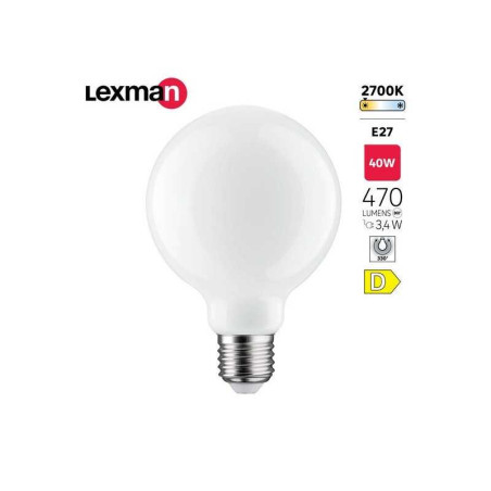  Ampoule led globe 80mm E27 470lm 40w blanc chaud LEXMAN - Sanifer Tamatave