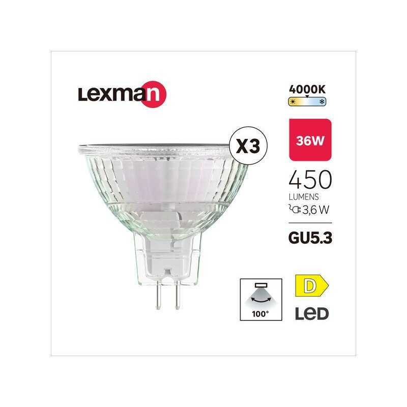  Lot de 3 ampoules led réflecteur gu5 3 100° 450lm 36w blanc neutre LEXMAN - Sanifer Tamatave