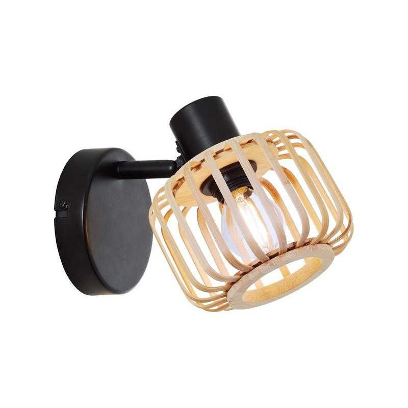  Spot patere pecan E14 métal noir et bambou INSPIRE - Sanifer Tamatave
