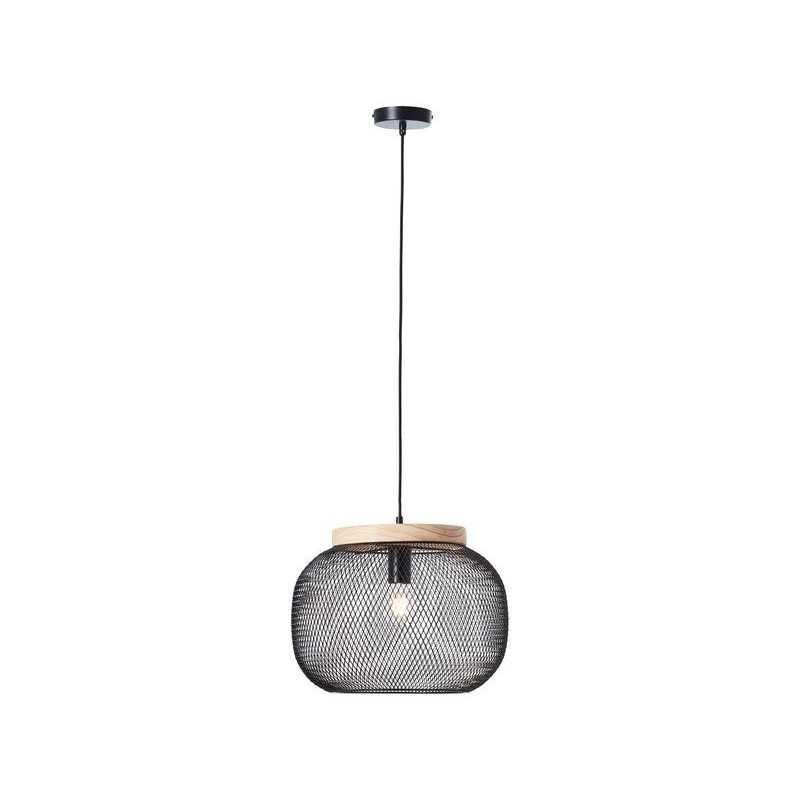  Suspension giada E27 diam 39cm métal noir - bois brilliant  - Sanifer Tamatave