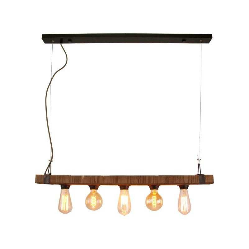  Suspension E27 style industriel woodhill métal noir et bois brilliant  - Sanifer Tamatave