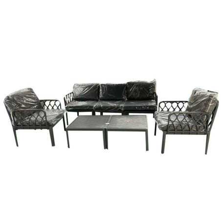Salon de jardin 2 chaises ,1 fauteuil de 3 places et 2 poufs gris| Sanifer